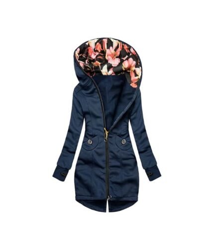 Women’s Turtleneck Hooded Blue Long Jacket