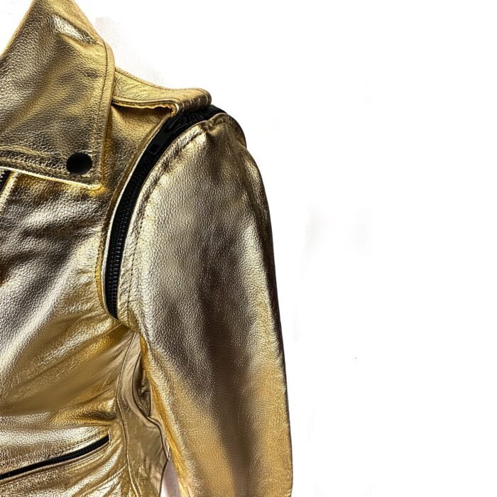 Women’s Golden Zipper Motorcycle Leather Jacket