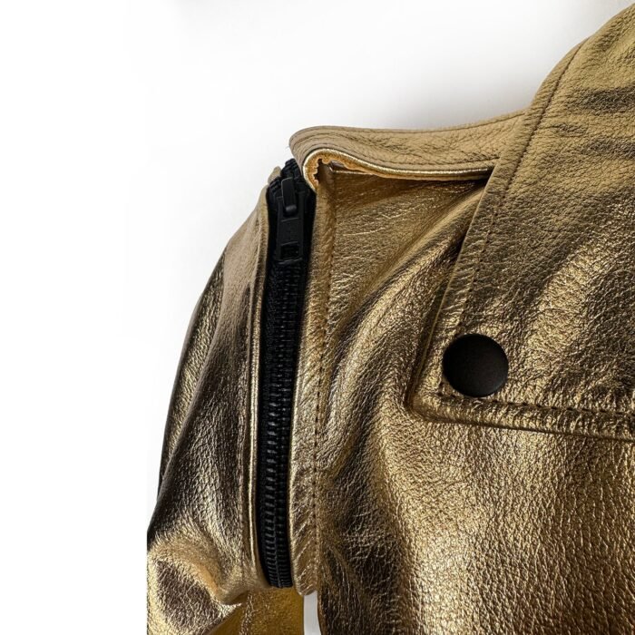 Women’s Golden Zipper Motorcycle Leather Jacket