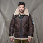 Men Dark Brown Shearling Jacket