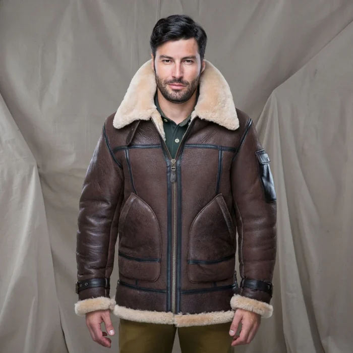 Men Dark Brown Shearling Jacket