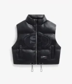 Women's Black San Francisco 49ers Faux Leather Cropped Puffer Vest