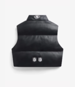 Black San Francisco 49ers Faux Leather Cropped Puffer Vest