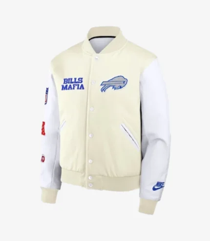 Unisex Buffalo Bills Nike 2025 Rivalries Collection Full-Snap Wool Varsity Jacket with Leather Sleeves