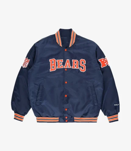 Unisex Chicago Bears Golf Wang 2025 Navy Blue Satin Full-Snap Bomber Jacket