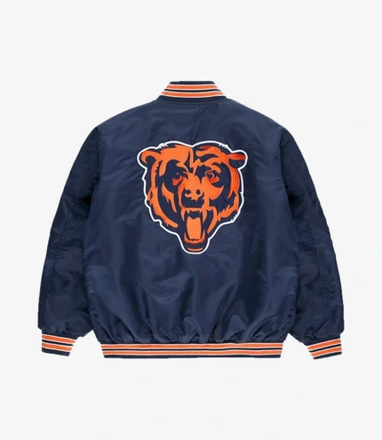 Chicago Bears Golf Wang 2025 Navy Blue Satin Full-Snap Bomber Jacket