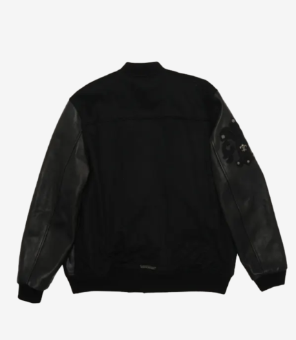 Unisex Chrome Heart Black Letterman Varsity Jacket