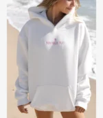 Women's Classic Puff Hoodie in White Pink Opal