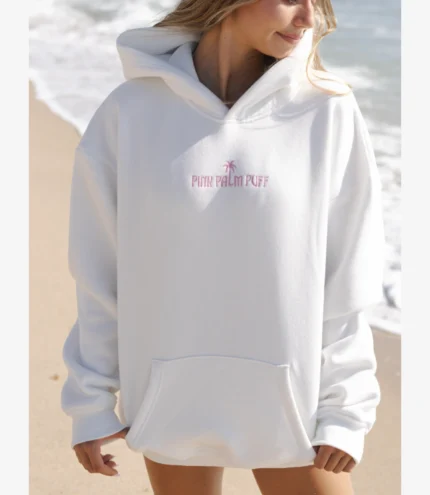 Women's Classic Puff Hoodie in White Pink Opal