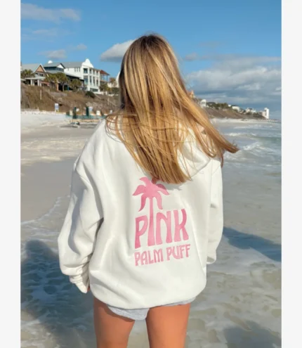 Classic Puff Hoodie in White Pink Opal