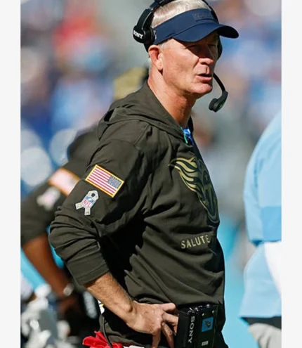 Coach Mike McCoy Tennessee Titans Salute to Service Forest Green Sideline Hooded Pullover T-Shirt