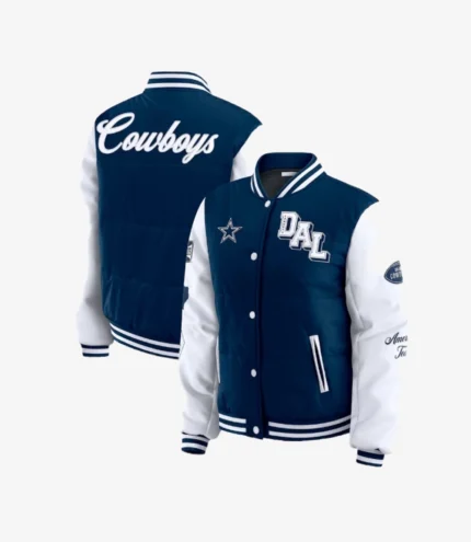 Unisex Dallas Cowboys WEAR by Erin Andrews Navy Varsity Full-Snap Puffer Jacket
