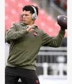 Unisex Dillon Gabriel 2025 Salute to Service Nike Cleveland Browns Olive Green Sideline Fleece Pullover Hoodie