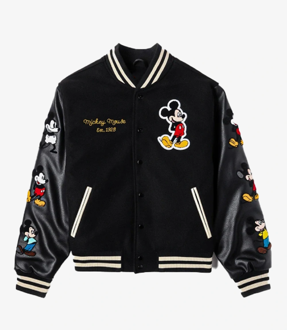 Disney Mickey and Friends by Shoe Palace Mickey Icon Black Varsity Jacket Unisex Disney Mickey and Friends by Shoe Palace Mickey Icon Black Varsity Jacket