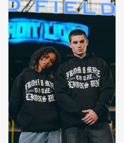 Unisex Eminem x Detroit Lions Helmet Black Fleece Hoodie