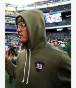 Jaxson Dart 2025 Salute to Service Nike New York Giants Olive Green Sideline Fleece Pullover Hoodie For Unisex