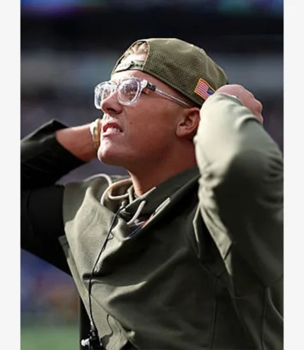 Jaxson Dart 2025 Salute to Service Nike New York Giants Olive Green Sideline Fleece Pullover Hoodie