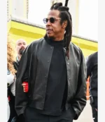 Unisex Jay-Z F1 Grand Prix Of Las Vegas Black Collarless Bomber Leather Jacket