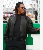 Jay-Z F1 Grand Prix Of Las Vegas Black Collarless Bomber Leather Jacket