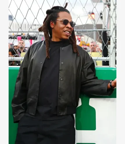 Jay-Z F1 Grand Prix Of Las Vegas Black Collarless Bomber Leather Jacket