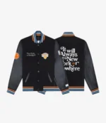 Unisex Knicks Playoff Game Mariska Hargitay Black Varsity Jacket