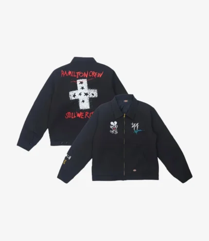 Unisex Lewis Hamilton +44 Steadman Stars Zip Up Quilted Black Jacket