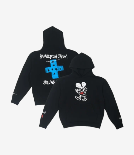 Unisex Lewis Hamilton Crew +44 Lucky Mouse Pull Over Black Hoodie