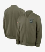 Unisex Nick Sirianni Philadelphia Eagles Salute to Service 2025 Olive Green Bomber Jacket