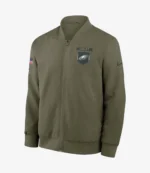 Nick Sirianni Philadelphia Eagles Salute to Service 2025 Olive Green Bomber Jacket For Unisex