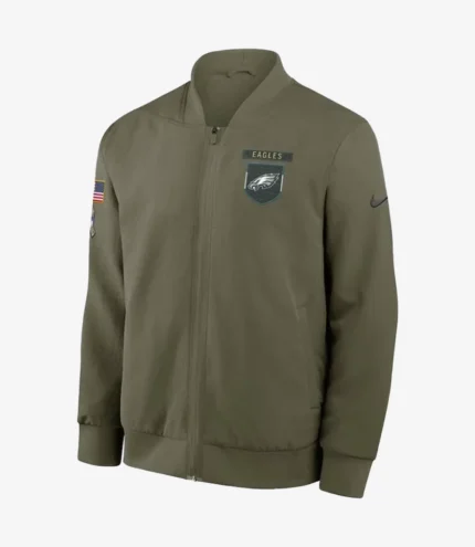 Nick Sirianni Philadelphia Eagles Salute to Service 2025 Olive Green Bomber Jacket For Unisex