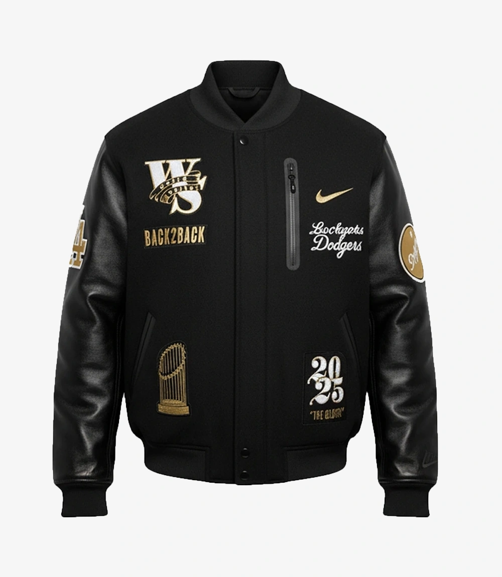Nike Los Angeles Dodgers World Series Black Letterman Jacket Unisex Nike Los Angeles Dodgers World Series Black Letterman Jacket