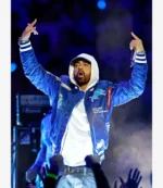 Packers v Lions Halftime Show Eminem New Era x Alpha Industries Blue Detroit Lions MA-1 Full-Zip Bomber Jacket