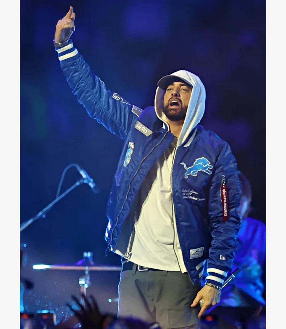 Packers v Lions Halftime Show Eminem New Era x Alpha Industries Blue Detroit Lions MA-1 Full-Zip Bomber Jacket Unisex Packers v Lions Halftime Show Eminem New Era x Alpha Industries Blue Detroit Lions MA-1 Full-Zip Bomber Jacket
