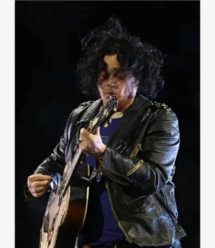 Packers v Lions Halftime Show Jack White Black Leather Jacket