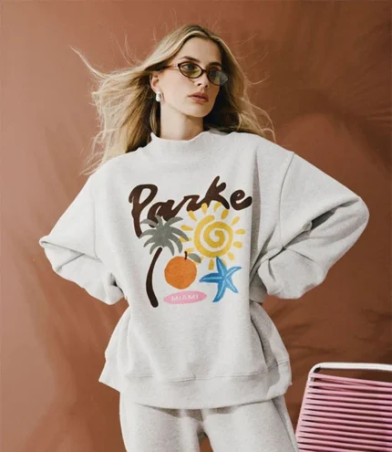 Women's Parke Miami Graphic Mockneck Fleece Sweatshirt in Grey