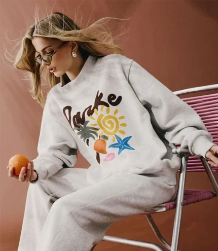 Parke Miami Graphic Mockneck Fleece Sweatshirt in Grey