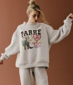 Women's Parke Texas Graphic Mockneck Fleece Sweatshirt in Grey