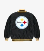 Pittsburgh Steelers Golf Wang 2025 Black Satin Full-Snap Bomber Jacket