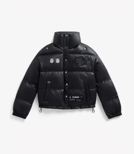 Unisex San Francisco 49ers Off-Season x NFL Black Faux Leather Puffer Jacket