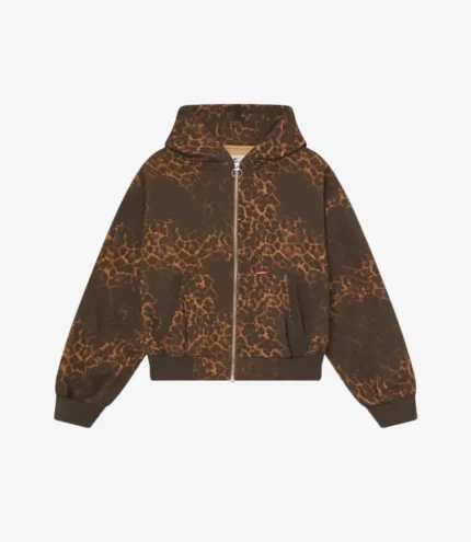 Unisex Scuffers Leopard Print Zipper Brown Hoodie