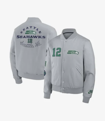 Unisex Seattle Seahawks Nike Gray 2025 Rivalries Collection Full-Snap Varsity Jacket