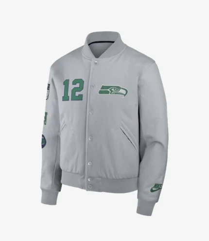 Seattle Seahawks Nike Gray 2025 Rivalries Collection Full-Snap Varsity Jacket