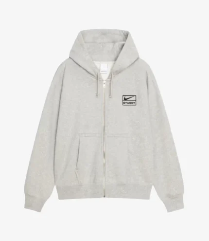 Unisex Stussy x Nike Fleece Zip Grey Hoodie