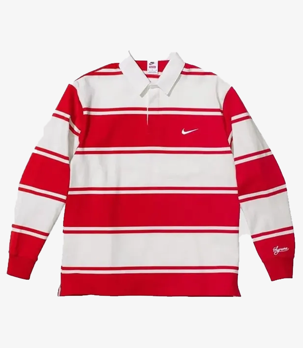 Supreme x Nike Stripe Rugby Red Shirt Supreme x Nike Stripe Rugby Red Shirt For Unisex
