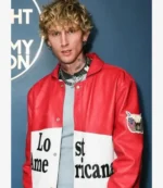 Unisex The Tonight Show MGK Lost Americana Red & White Leather Bomber Jacket