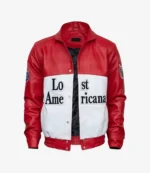 The Tonight Show MGK Lost Americana Red & White Leather Bomber Jacket