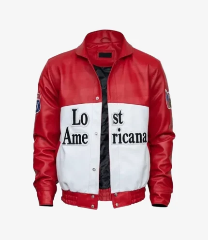 The Tonight Show MGK Lost Americana Red & White Leather Bomber Jacket
