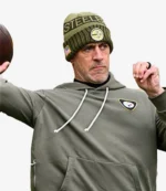 Aaron Rodgers 2025 Salute to Service Nike Pittsburgh Steelers Olive Green Sideline Fleece Pullover Hoodie For Unisex