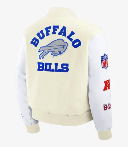 Buffalo Bills Nike 2025 Rivalries Collection Full-Snap Wool Varsity Jacket with Leather Sleeves