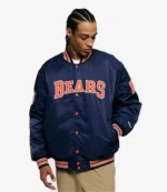 Chicago Bears Golf Wang 2025 Navy Blue Satin Full-Snap Bomber Jacket For Unisex